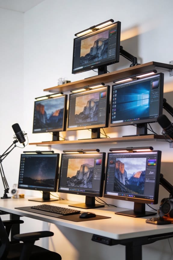 organized workspace desk monitors